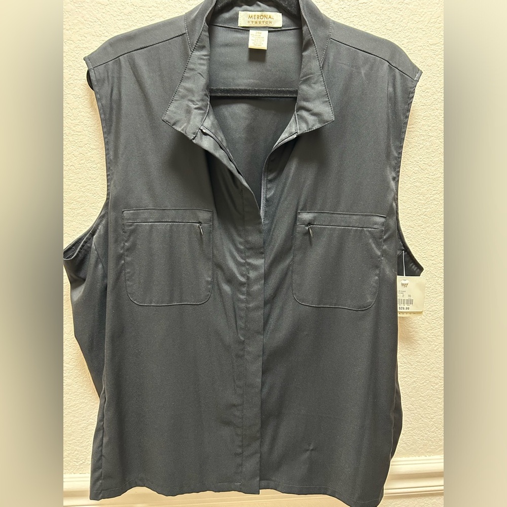Merona stretch zip up nylon vest with mandarin collar pocket front sz 24W